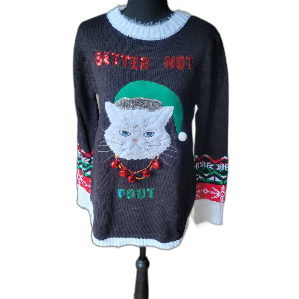 Joyland "Better Not Pout" Grumpy Cat Ugly Christmas Sweater M